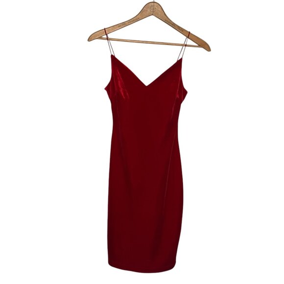 B.Smart Size XS Red Velvet‎ Stretch Spaghetti Strap Bodycon Cocktail Mini Dress - Picture 1 of 3